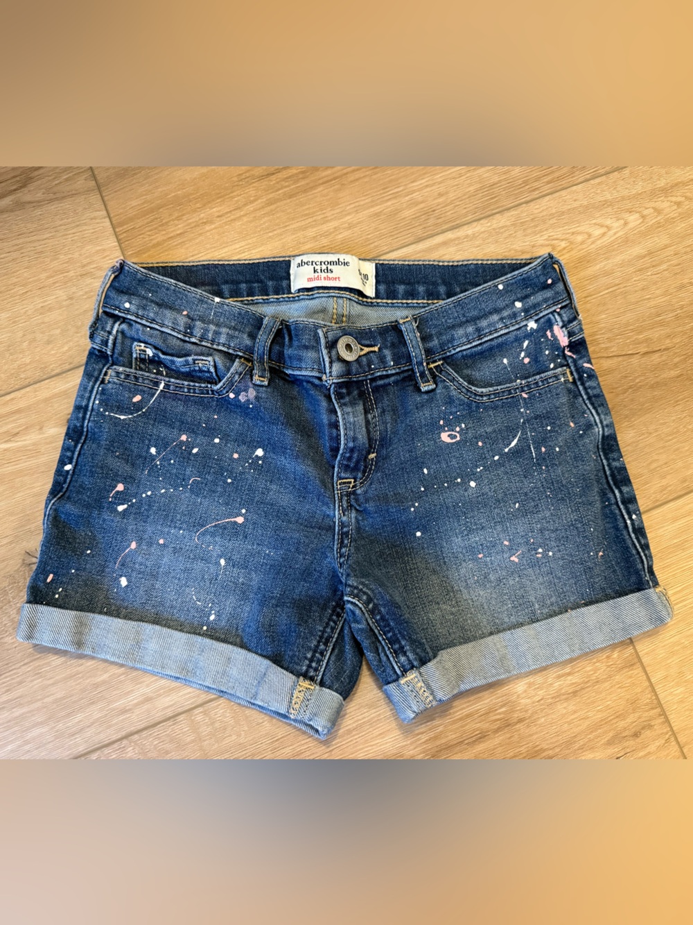abercrombie kids Blue Denim Boyfriend Jeans with Pink Paint Splatter